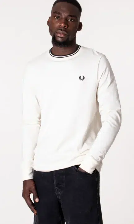 Fred Perry Μακρυμάνικη Λευκή Μακό Μπλούζα M9602