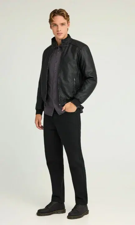 Funky Buddha Ανδρικό biker μπουφάν με λάστιχο στη μέση FBM012-068-01