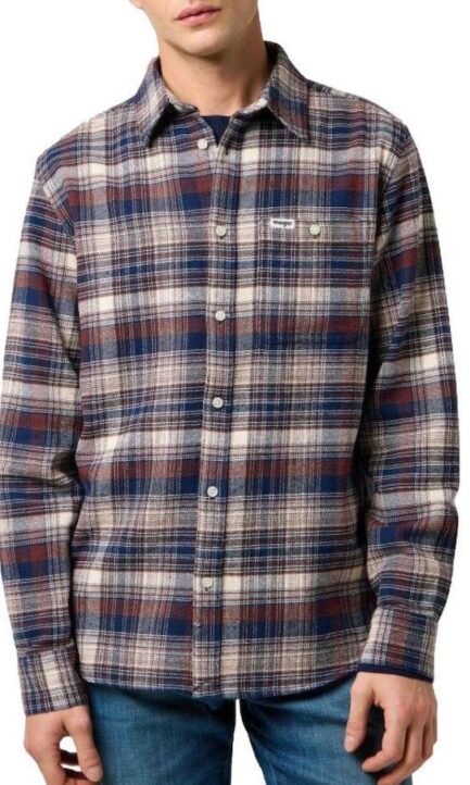 Wrangler Brushed1PKT Shirt Navy Ανδρικό Πουκάμισο 112371556