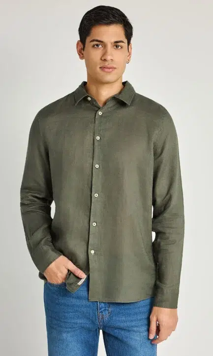 Funky Buddha Ανδρικό Λινό Πουκάμισο FBM013-001-05