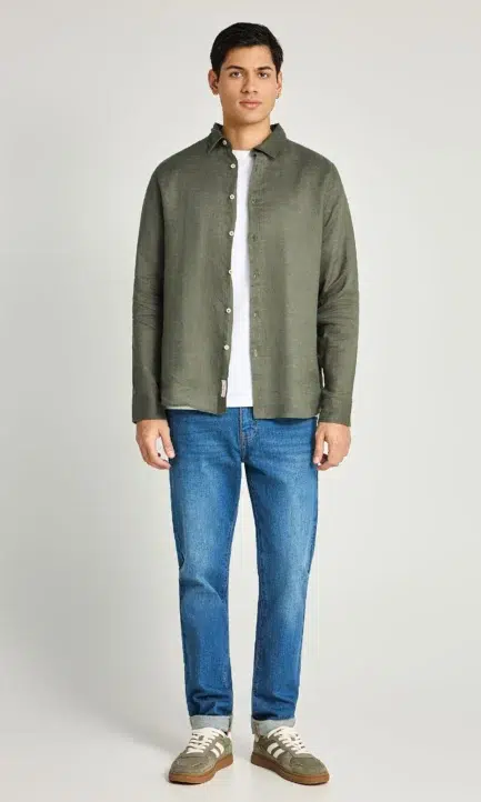 Funky Buddha Ανδρικό Λινό Πουκάμισο FBM013-001-05