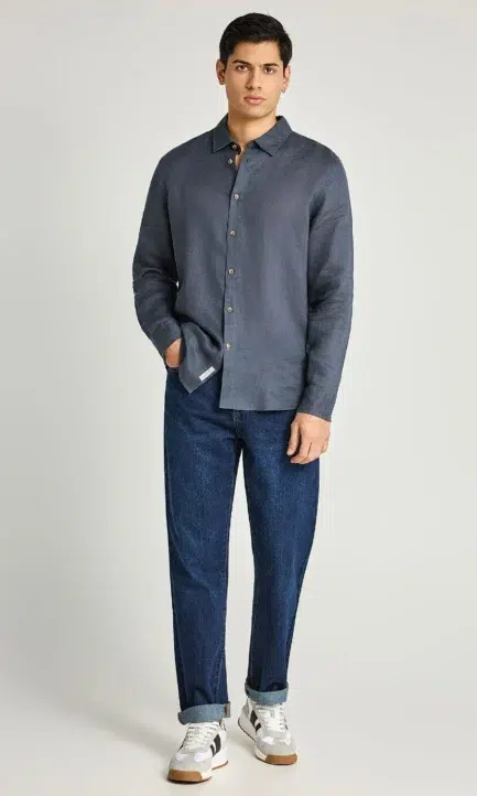 Funky Buddha Ανδρικό Λινό Πουκάμισο FBM013-001-05